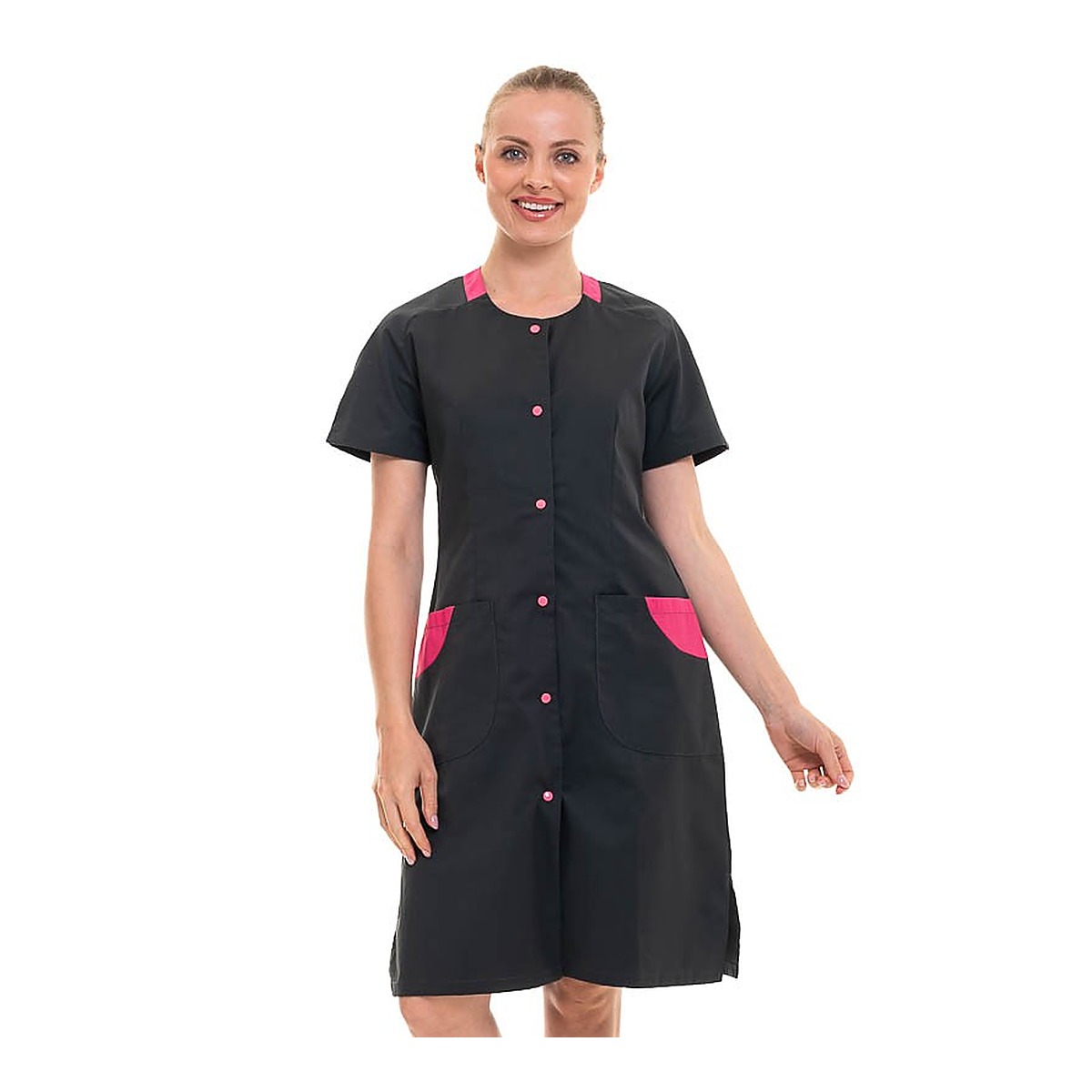 Blouse de travail Roxane charbon et framboise