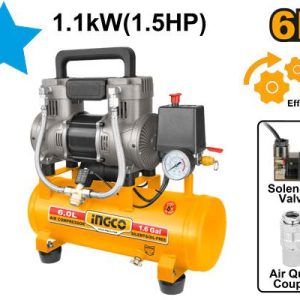 Compresseur Silencieux 6L 1100W 1.5HP – INGCO - vue 1 - référence ACS111062