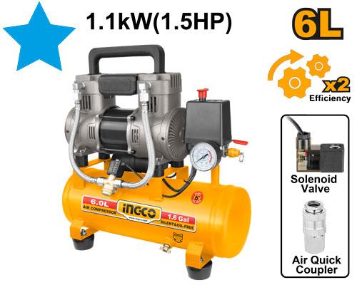Compresseur Silencieux 6L 1100W 1.5HP – INGCO
