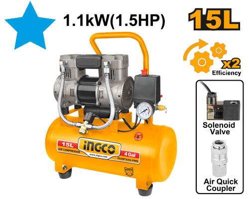 Air compresseur silencieux 15L 1100W 1.5HP – INGCO