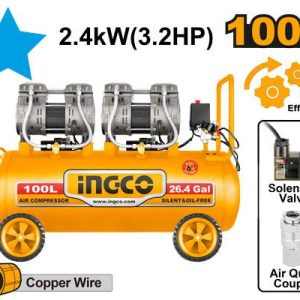 Compresseur Silencieux 100L 2×1200W （3.2HP – INGCO - vue 1 - référence ACS2241001