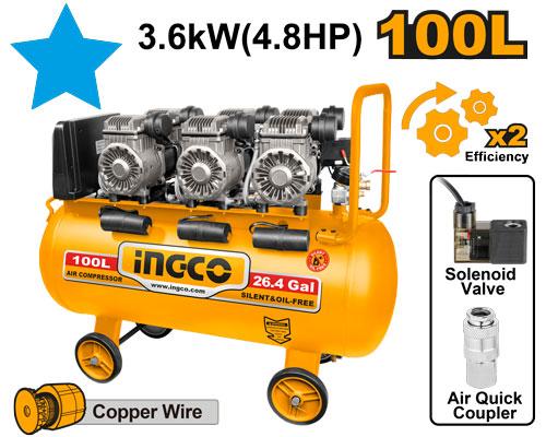 Compresseur Silencieux 100L 3×1200W （4,8HP – INGCO