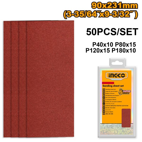 Jeu feuilles abrasives ponçage 50pcs 90*231mm – INGCO