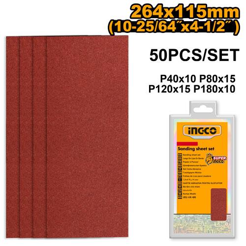 Jeu feuilles abrasives ponçage 50pcs 264*115mm – INGCO