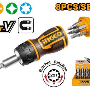 Tournevis à cliquet + 7 embouts – INGCO – SL5, SL6, PH0, PH1, PH2, T10, T20 - vue 1 - référence AKISDS1728