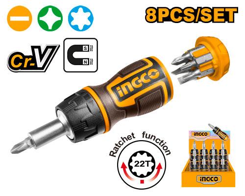 Tournevis à cliquet compact 8-en-1 – INGCO AKISDS1728