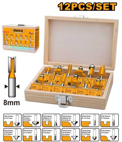 Jeu de 12 fraises pour défonceuse 8 mm – INGCO AKRT1211
