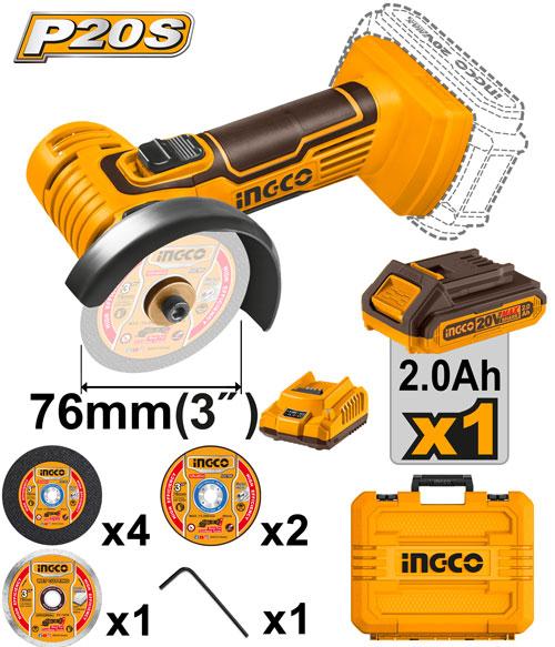 Malette Meuleuse 76mm 20V 1Batt 7discs – INGCO