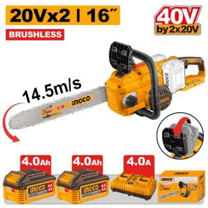 Tronçonneuse à chaîne 20V 2BAT 4Ah 16 400mm – INGCO - vue 1 - référence CGSLI401682