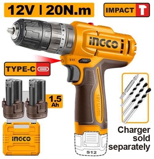Perceuse à percussion 12V 20N.m sans fil – INGCO