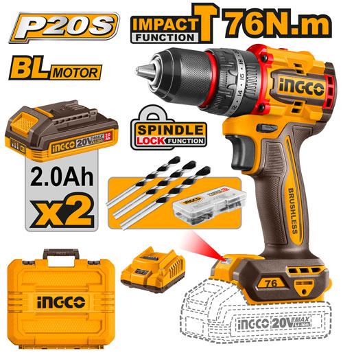 Perceuse à percussion compacte sans fil et sans balais – INGCO – 20 V