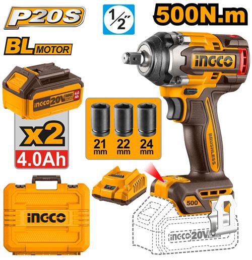 Boulonneuse à choc20V 500 Nm 2BATT sans charbons SI – INGCO