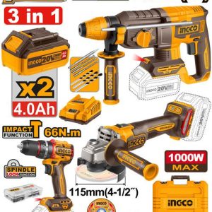 Kit combiné sans fil 3 pièces – INGCO – 20 V – COSLI241198 - vue 1 - référence COSLI241198