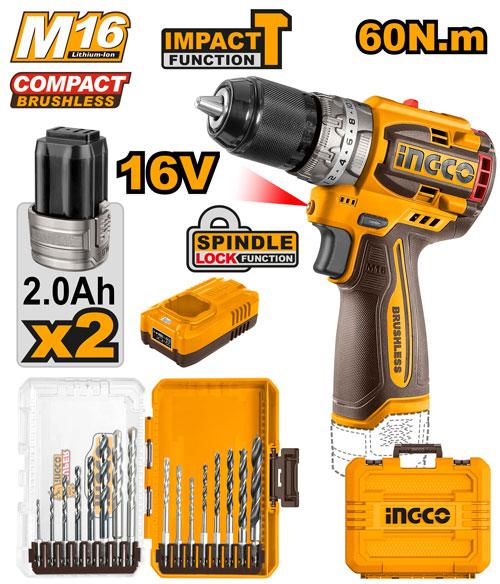Perceuse à percussion sans fil compacte sans balais – INGCO – 16 V
