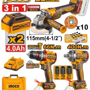Kit combiné sans fil 3 pièces – INGCO – 20 V – COSLI241291 - vue 1 - référence COSLI241291
