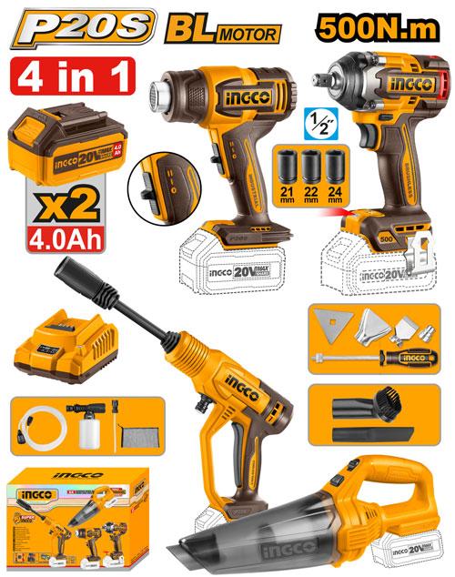 Kit combiné sans fil 4 pièces – INGCO – 20 V – COSLI250208