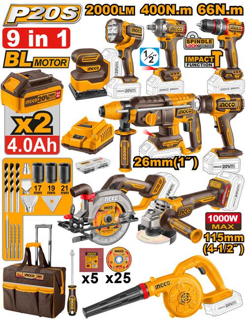 Kit combiné industriel sans fil 9 pièces – INGCO