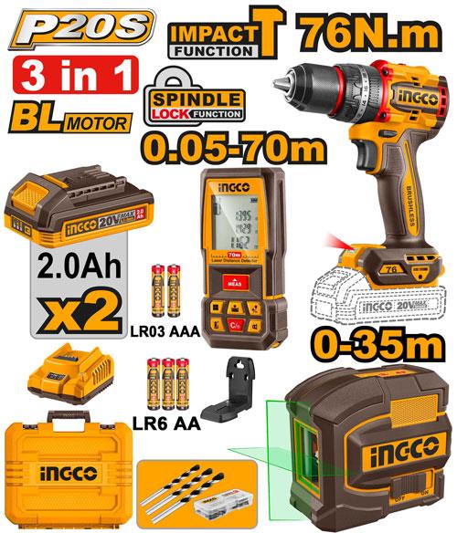 Kit combiné sans fil 3 pièces – INGCO – 20 V – COSLI250511