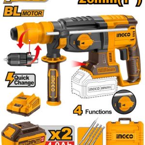 Marteau perforateur26mm20V+2Batt 4Ah mandrin sans clé – INGCO - vue 1 - référence CRHLI202289