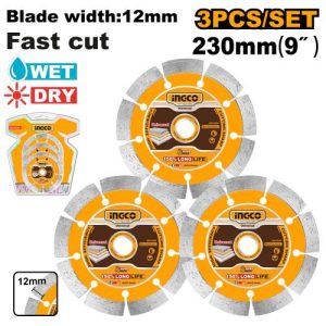 Ensemble de 3 disques diamantés à sec – INGCO - vue 1 - référence DMD012308