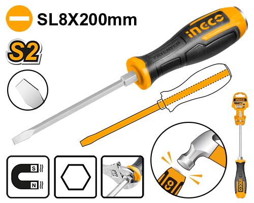 Tournevis à zone de frappe vis à fente 8*200 mm – INGCO