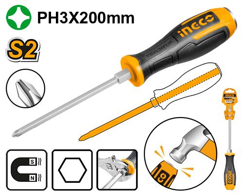 Tournevis à zone de frappe PH3 8*200 mm – INGCO