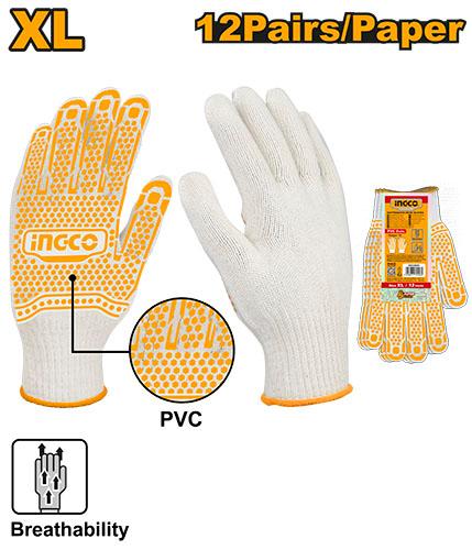 Gants tricotés avec points en PVC XL – INGCO