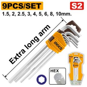 Clés Hex Extra long Set de 9 pièces 1.5-10mm – INGCO - vue 1 - référence HHK11092