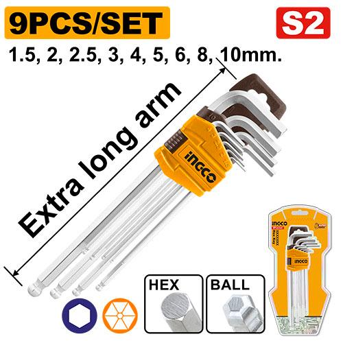 Clés mâles Hex Extra long Set de 9 pièces 1.5-10mm – INGCO