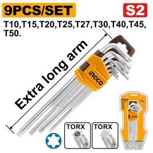 Clés torx Extra long Set de 9 pièces T10-T50 – INGCO - vue 1 - référence HHK13092