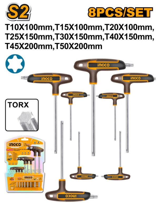 Jeu 8 clés Torx à poignée en T – INGCO