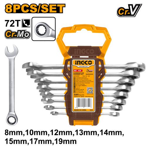 Jeu de 8 clés à cliquet 8mm à 19mm – INGCO