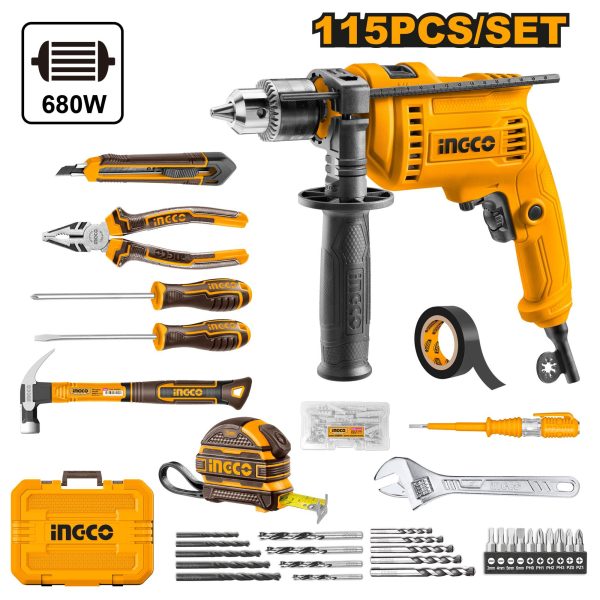 Coffret Perceuse 13mm 680W 115pcs INGCO