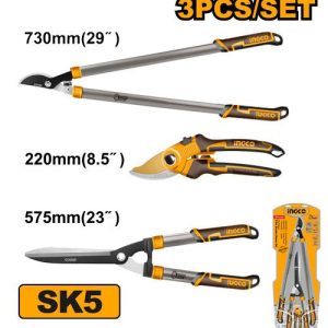 Jeu 3pcs jardinage Sécateur/Cisaille/Coupebranches – INGCO - vue 1 - référence HLT76033