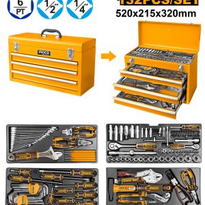 Boîte à outils 3 tiroirs 132pcs – INGCO - vue 1 - référence HTCS221321
