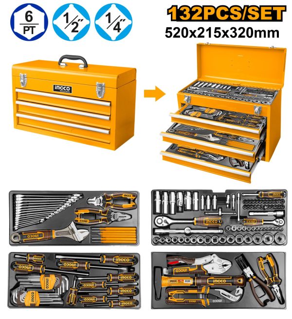 Boîte à outils 3 tiroirs 132pcs – INGCO
