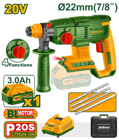 Marteau perforateur sans fil 20V 1 Batterie 3,0Ah et Chargeur Inclus – Jadever