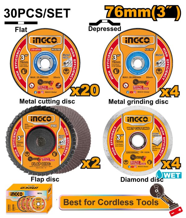 Jeu 30pcs Disques de coupe et meulage – INGCO