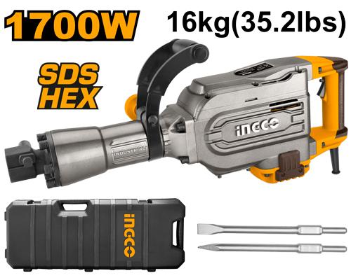 Marteau burineur 16kg 1700W + 2 burins – INGCO