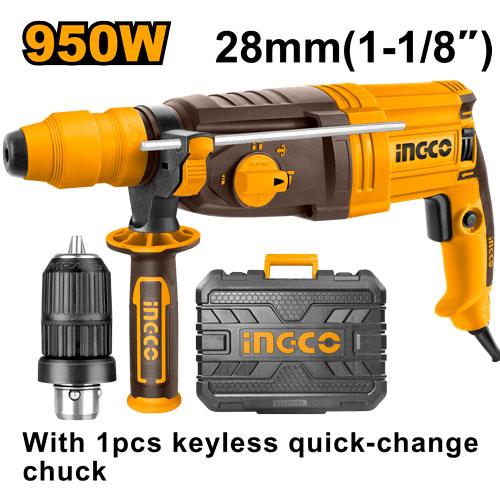 Marteau perforateur 28mm 950W+mandrin sans clé – INGCO