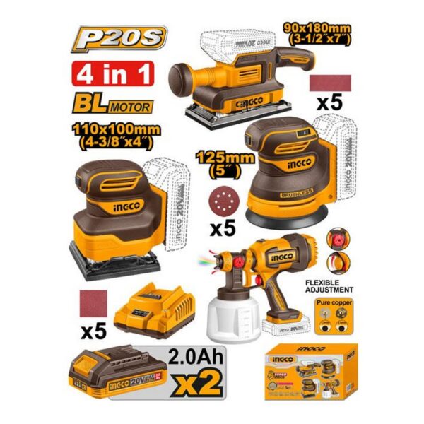 Kit combiné sans fil 4 pièces – INGCO – 20 V – COSLI250383