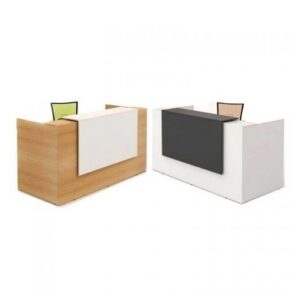 Comptoir d’accueil moderne bois foncé et gris