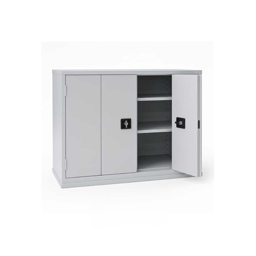 Armoire basse en métal avec portes pliantes et serrure – 2 étagères ajustables