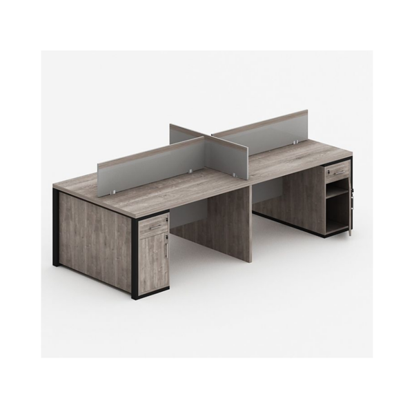 Bureau Bench 4 Postes avec Cloisons en Verre Dépoli – Élégance, Intimité et Organisation