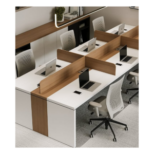 Bureau Bench 6 Postes avec Cloisons Bois – Espace Collaboratif, Ergonomique et Stylé - MOB-BURE-014