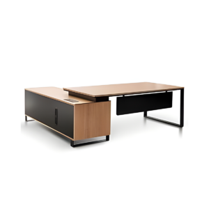 Bureau direction en L – bois clair & noir - MOB-BURE-025