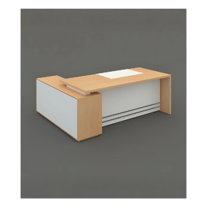 Bureau direction L bois clair & blanc – design structuré - MOB-BURE-027