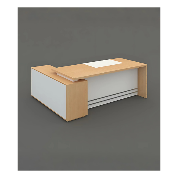 Bureau direction L bois clair & blanc – design structuré – MOB-BURE-027