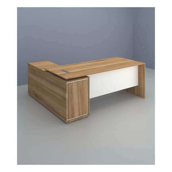 Bureau direction L bois clair & blanc – design structuré – MOB-BURE-028