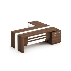 Bureau direction L brun & blanc – avec retour et rangements - MOB-BURE-029